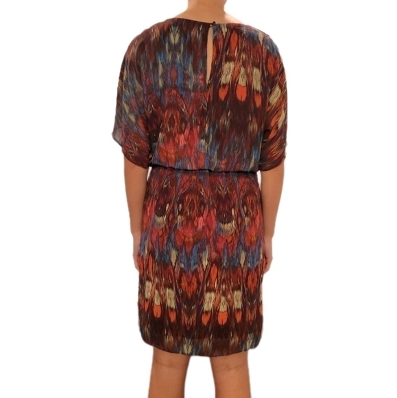 Ronni Nicole Abstract Print Dress Brown Blue‎ Orange Short Sleeve Casual Mini 6 - Picture 2 of 9